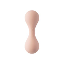 Mushie Silicone Baby Rattle Toy in blush color, featuring a smooth, ergonomic design for easy gripping.