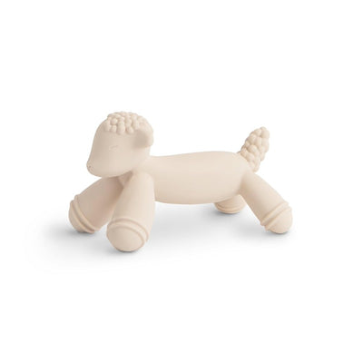 Silicone lamb figurine teether in soft beige, featuring rounded legs and textured detail on the head.