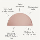 Mushie Silicone Placemat in Cambridge Blue, made of food-grade silicone, stain resistant, and dishwasher safe.