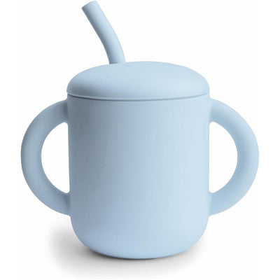 Mushie Silicone Training Cup + Straw - Powder Blue Image 1
