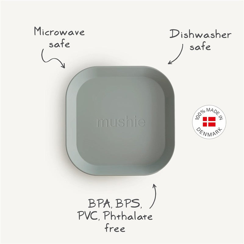 Mushie Silicone Square Plate in Cloud, microwave and dishwasher safe, BPA/BPS/PVC/phthalate free, made in Denmark.