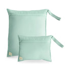 Water-resistant wet bags in Roman Green, featuring a large and a small bag with zippers and handles.