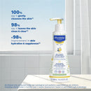 Mustela Hair Styler & Skin Freshener bottle with moisturizing and cleansing claims, featuring 300mL size and designed for infants.