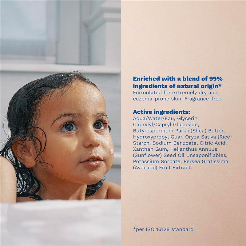 Mustela Stelatopia Cleansing Gel in a bottle, enriched with 99% natural ingredients, designed for dry, eczema-prone skin.