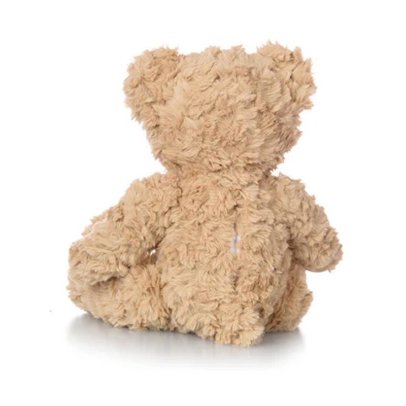 Tan bear plush toy with soft, fluffy fur, designed as a comforting companion for babies.