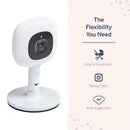 Nanit Flex Multi-Stand Baby Monitor with a black-lensed camera on a white pedestal, featuring notes on portability, nanny cam use, and a 130° wide-angle view.