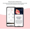 Two smartphones displaying the Nanit app: one shows sleep stats for a baby named Alex, and the other offers personalized sleep guidance.