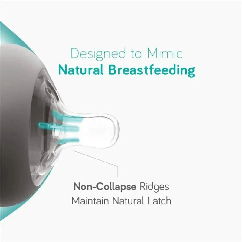 Designed to mimic natural breastfeeding, featuring non-collapse ridges for a natural latch.