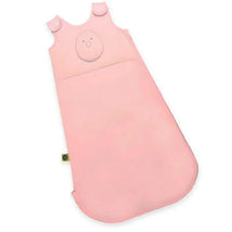 Medium Zen Sack Classic in pink, featuring a simple design with two shoulder snaps and a cute bear face embroidery.