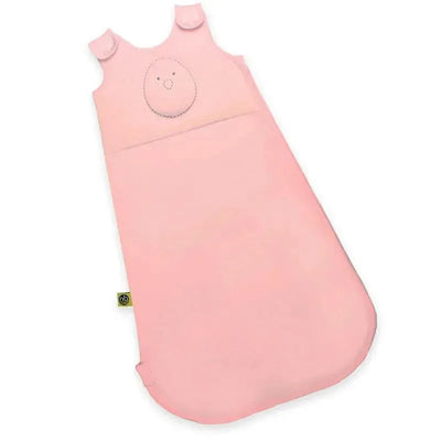 Medium Zen Sack Classic in pink, featuring a simple design with two shoulder snaps and a cute bear face embroidery.