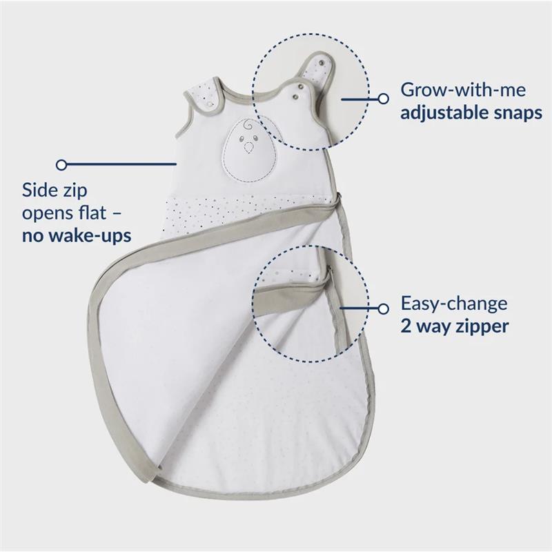 Nested Bean Zen Sack Classic in grey features adjustable snaps, a side zip for easy opening, and a two-way zipper for convenience.