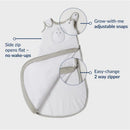 Nested Bean Zen Sack Classic in grey features adjustable snaps, a side zip for easy opening, and a two-way zipper for convenience.
