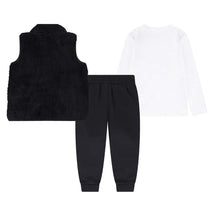 Nike Baby Club set featuring a black fuzzy vest, a white long sleeve t-shirt, and black jogger pants.