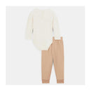 Cozy Nike baby bodysuit in cream with long sleeves and matching beige pants, designed for comfort.