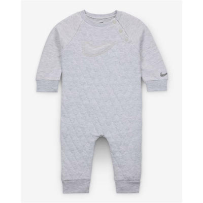 Nike kids coverall polar in light gray, featuring a diamond quilted texture, crew neck, and snap button closure.