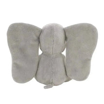 Soft gray elephant-shaped pacifier buddy with large ears, suitable for comforting infants.