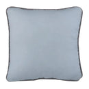 Decorative pillow featuring a light blue fabric with a contrasting gray trim, designed for infants.