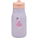 Insulated 10 oz stainless steel kids water bottle with ballerina design and pink lid, by Nouka.