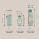 Insulated stainless steel kids water bottles in three sizes, featuring a lion illustration on the 10 oz variant.