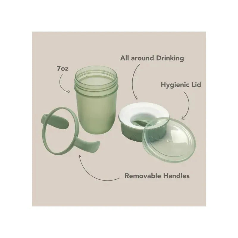 7oz soft cup with removable handles and hygienic lid, labeled for all-around drinking. Color: blush.