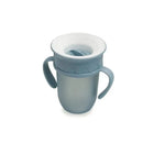 Nouka All Around Cup in blue with a no-spill design, featuring a wide rim, two handles, and a removable inner component.
