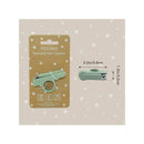 Easy-grip baby nail clippers in Lily Blue color displayed on a star-patterned background, dimensions and brand name visible.