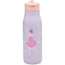Nouka insulated stainless steel kids water bottle featuring a ballet dancer design in pink and purple hues.