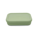 Small silicone sealed snack box in leaf green, featuring rounded edges and a smooth surface design.