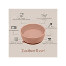 Suction bowl in Lily Blue, made from food-grade silicone, features suction base, microwave and dishwasher safe.