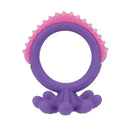 Nuby Geo Zoos teething ring in purple and pink, shaped like an octopus with textured surfaces for soothing infants.