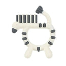 Teether toy featuring a giraffe design with textured surfaces for grip and soothing during teething.