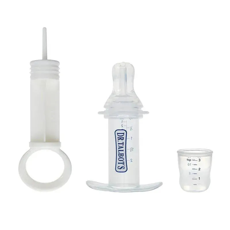 10ml medicine syringe kit including a syringe, a measurement cup, and a protective cover, suitable for administering liquid medicine.