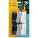 Nuby Linkables teething toys, 18-pack in black, grey, and white, designed for infants 3 months and older.