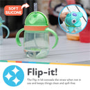 Nuby 1Pk Clik-It 360 Flip-It Cup features a soft green lid with a weighted straw, ideal for spill-free drinking.