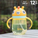 Nuby 360 Flip-It Cup with giraffe design, 8 oz capacity, features a weighted straw and handles for easy drinking.