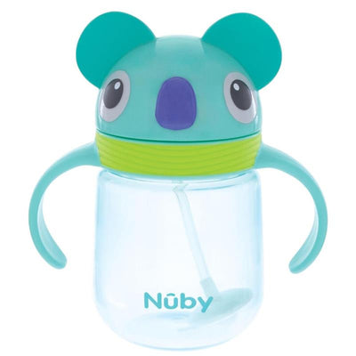 Nuby 1Pk Clik-It 360 Flip-It Cup with a koala design, featuring a thin weighted straw and easy-grip handles.