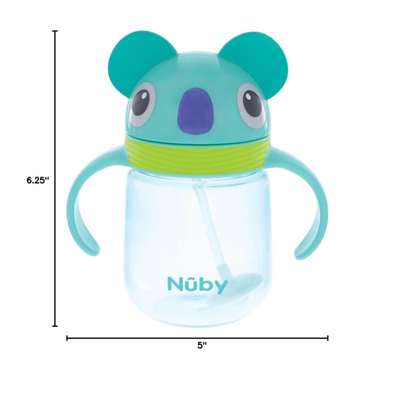 Nuby Clik-It 360 Flip-It cup with a koala design, featuring a thin weighted straw and easy-to-hold handles.