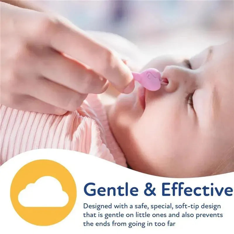 Baby ear and nose cleaner in use on a child, featuring a soft-tip design for safety and comfort.