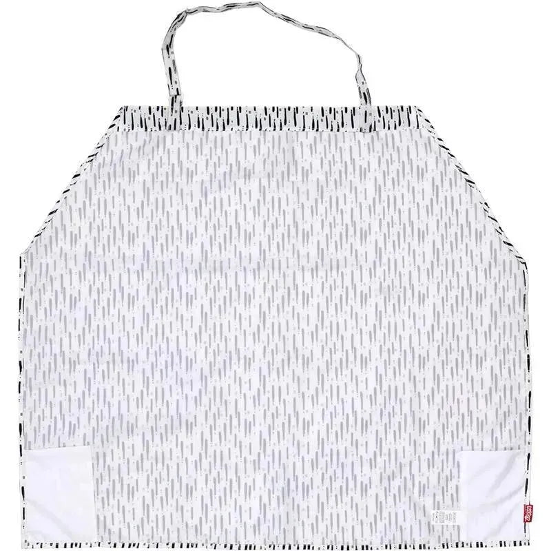 Nuby 5-In-1 Nursing Cover with a Brush Strokes design featuring a white background and black accents, includes pockets.