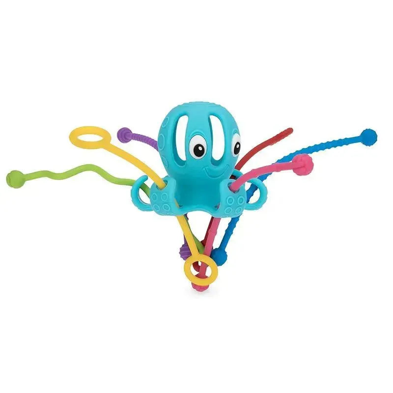100% silicone interactive toy designed like an octopus, featuring colorful pull strings for engaging play.