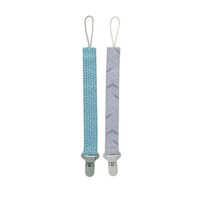 Nuby - Boy 2Pk Printed Fabric Pacifier Clip Holder With Plastic Clip, Green Dots/Gray Arrows Image 1