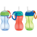 Nuby Clik-It Flexi Straw Cups, 10 oz, 3-pack in boy colors with carabiners; colors include blue, red, and green.