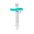 5ml medicine syringe with clear pacifier attachment, labeled with measurements for accurate dosing.