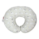 Nuby Dr. Talbots nursing pillow cover featuring a light gray fabric with playful dog illustrations.