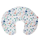 Nuby Dr. Talbots nursing pillow cover featuring a colorful jungle pattern with elephants, giraffes, and leaves.