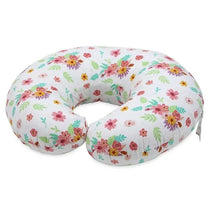Bright floral nursing support pillow with a U-shape design, designed for infant feeding and breastfeeding comfort.