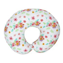 Support pillow for infant feeding and breastfeeding, featuring a bright floral design on a white background.