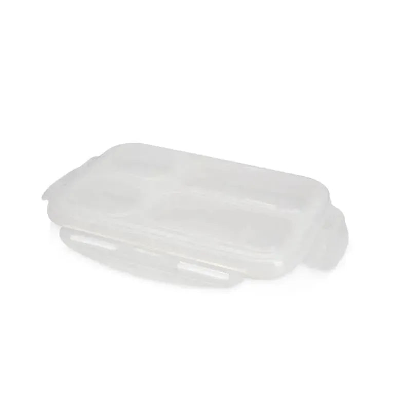 Insulated stainless steel travel lunch box by Nuby in white, featuring multiple compartments for food storage.