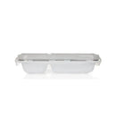 Insulated stainless steel travel lunch box by Nuby, featuring a white exterior and two separate compartments.