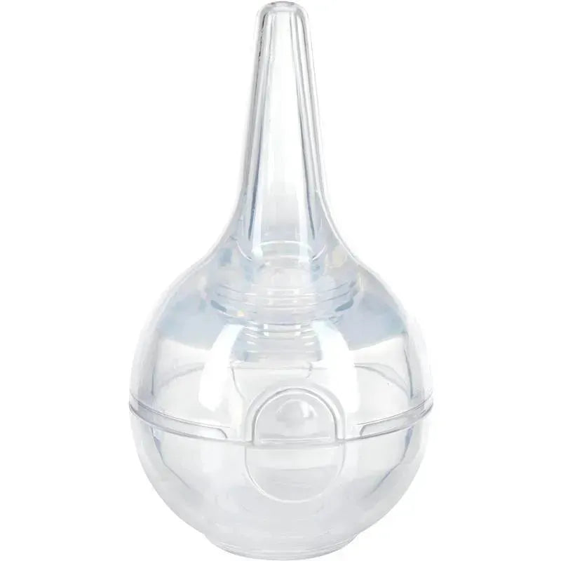 Large bulb nasal aspirator by Nuby, made of clear plastic, designed for effective nasal suction with a hygienic case.